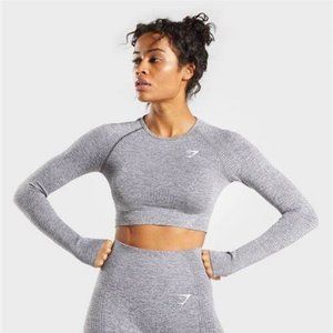 Gymshark - Vital Seamless Long Sleeve Crop Top - Smokey Grey Marl - MED